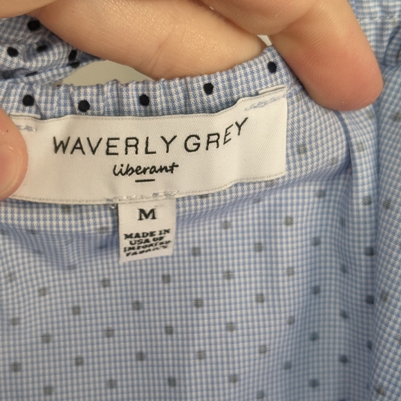 Waverly Grey Chambray Ruffle Pin Dot Berlin Blouse - Picture 5 of 6